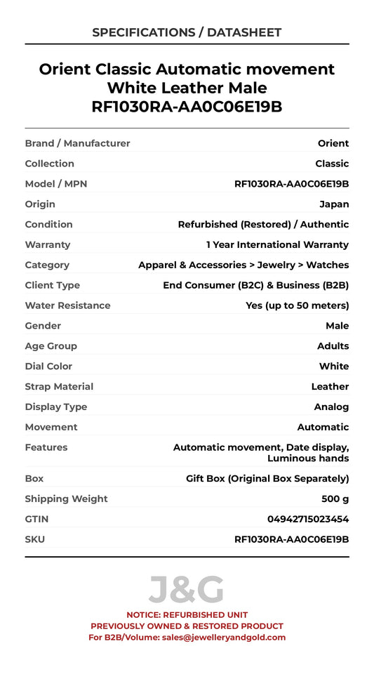 Orient Classic Automatic movement White Leather Male RF1030RA-AA0C06E19B - Specifications