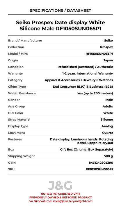 Seiko Prospex Date display White Silicone Male RF1050SUN065P1 - Specifications