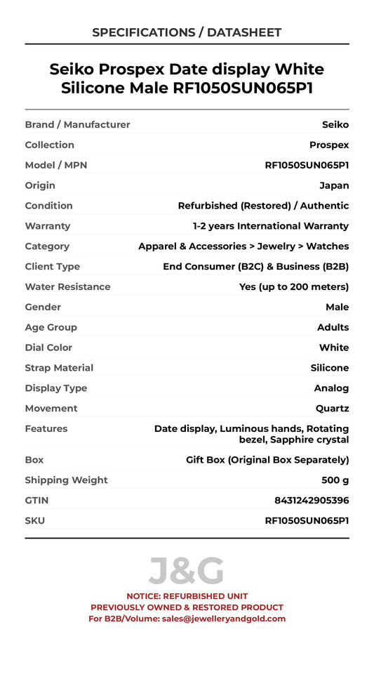 Seiko Prospex Date display White Silicone Male RF1050SUN065P1 - Specifications