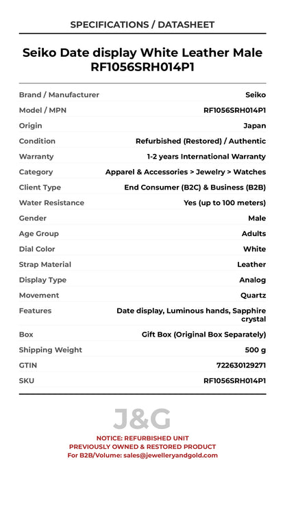 Seiko Date display White Leather Male RF1056SRH014P1 - Specifications