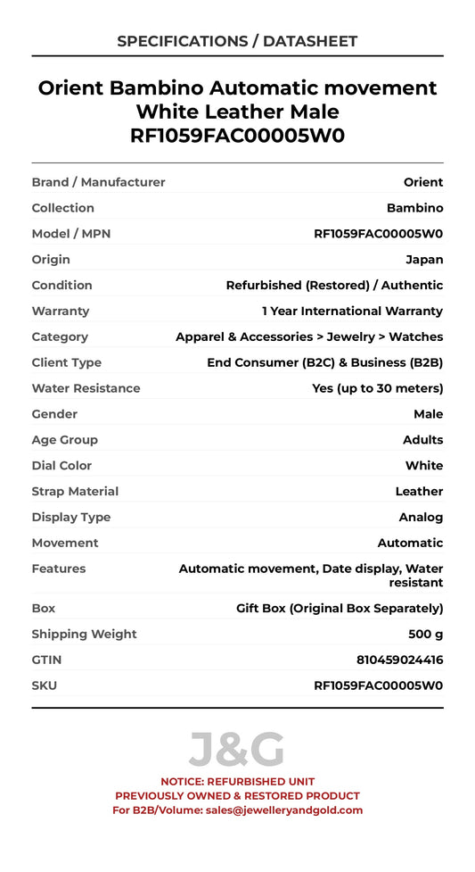 Orient Bambino Automatic movement White Leather Male RF1059FAC00005W0 - Specifications