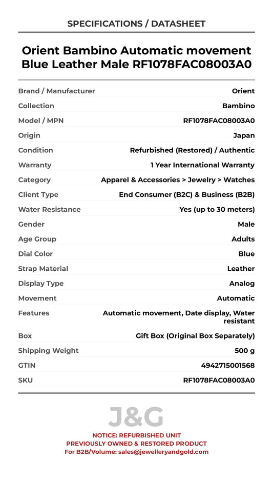 Orient Bambino Automatic movement Blue Leather Male RF1078FAC08003A0 - Specifications
