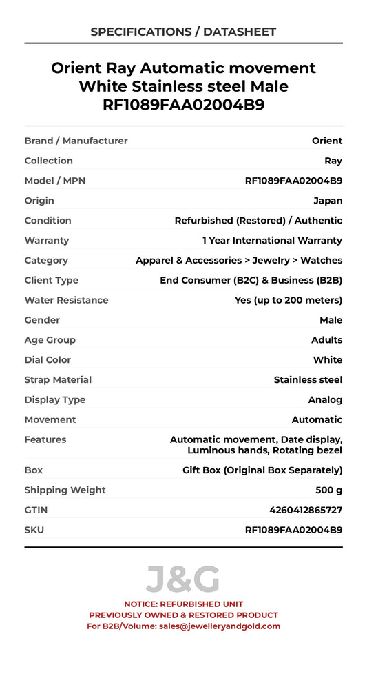 Orient Ray Automatic movement White Stainless steel Male RF1089FAA02004B9 - Specifications