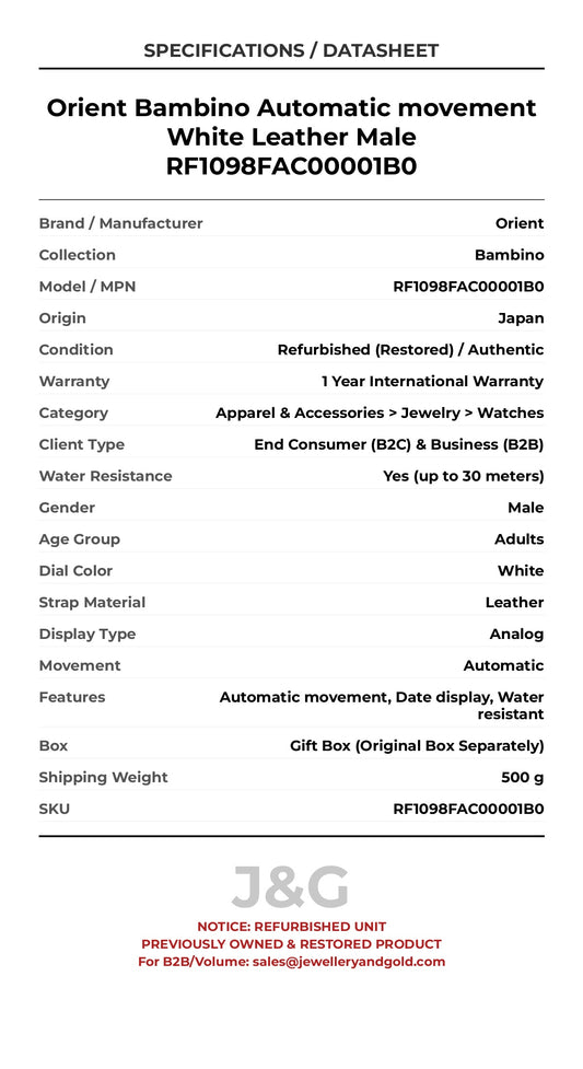 Orient Bambino Automatic movement White Leather Male RF1098FAC00001B0 - Specifications