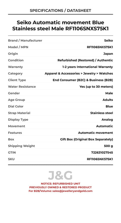 Seiko Automatic movement Blue Stainless steel Male RF1106SNXS75K1 - Specifications