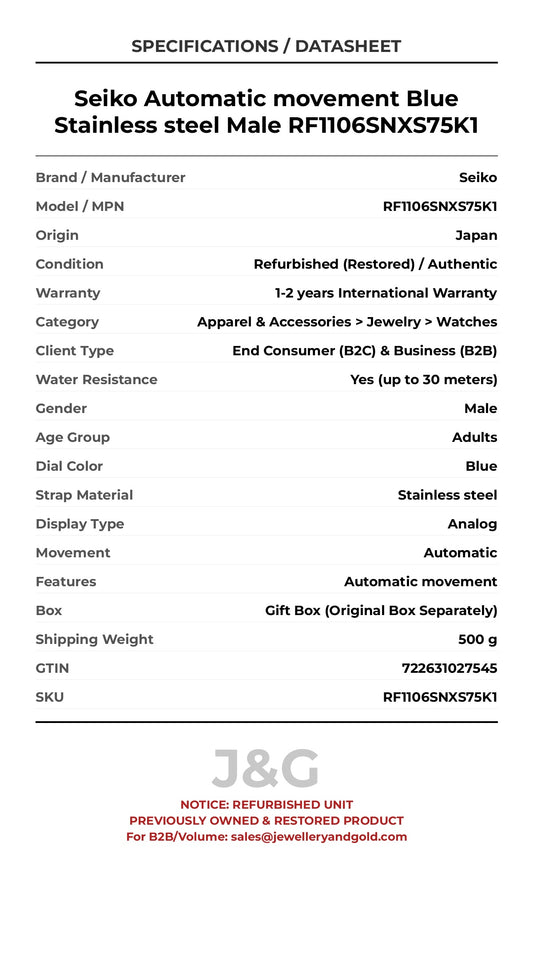 Seiko Automatic movement Blue Stainless steel Male RF1106SNXS75K1 - Specifications