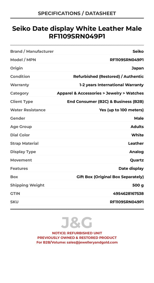 Seiko Date display White Leather Male RF1109SRN049P1 - Specifications