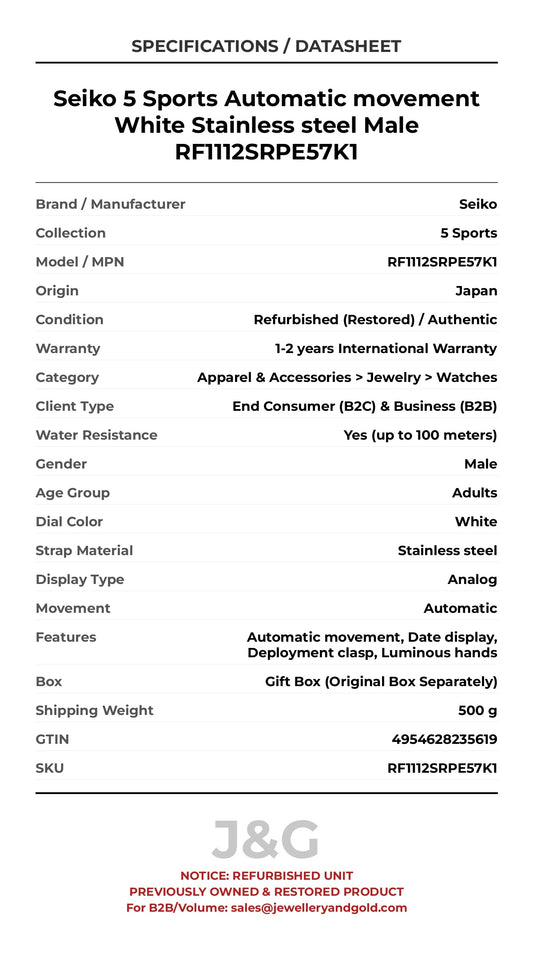 Seiko 5 Sports Automatic movement White Stainless steel Male RF1112SRPE57K1 - Specifications