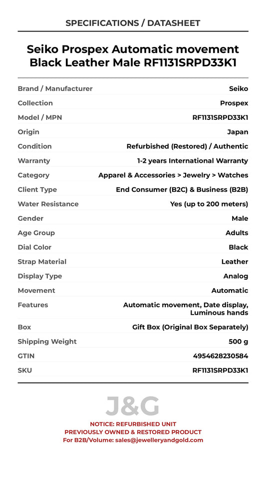 Seiko Prospex Automatic movement Black Leather Male RF1131SRPD33K1 - Specifications