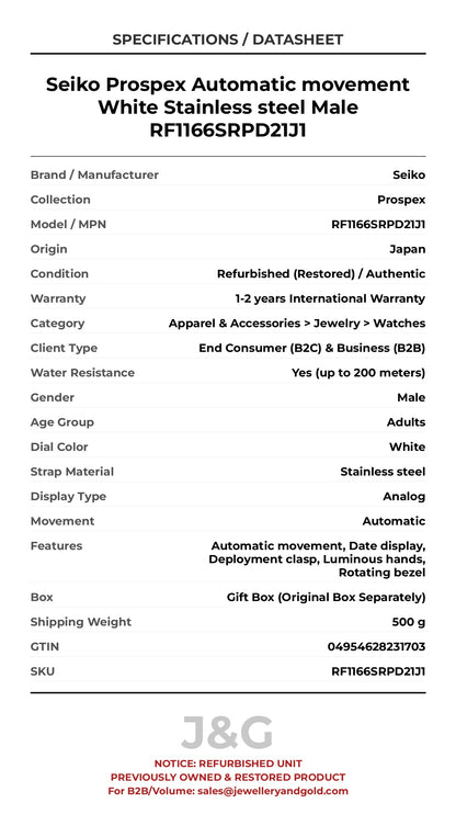 Seiko Prospex Automatic movement White Stainless steel Male RF1166SRPD21J1 - Specifications