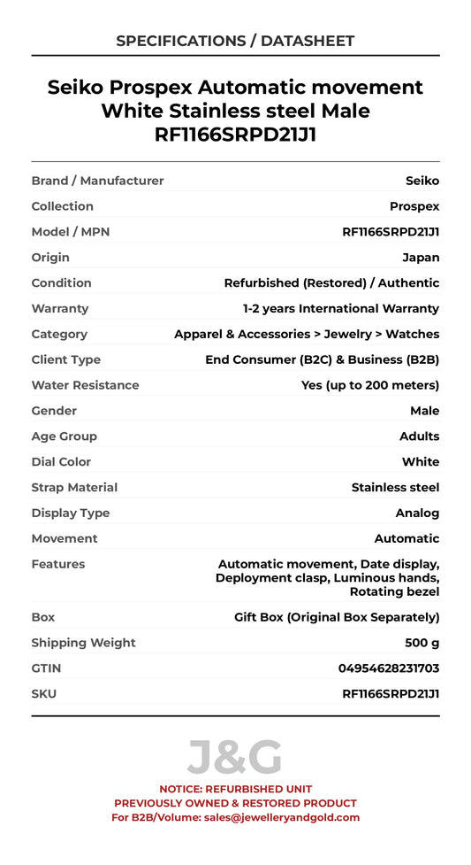 Seiko Prospex Automatic movement White Stainless steel Male RF1166SRPD21J1 - Specifications