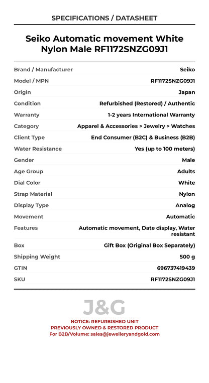 Seiko Automatic movement White Nylon Male RF1172SNZG09J1 - Specifications