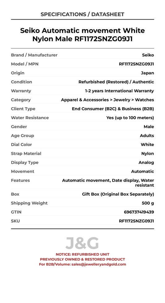 Seiko Automatic movement White Nylon Male RF1172SNZG09J1 - Specifications