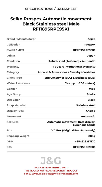 Seiko Prospex Automatic movement Black Stainless steel Male RF1189SRPE95K1 - Specifications
