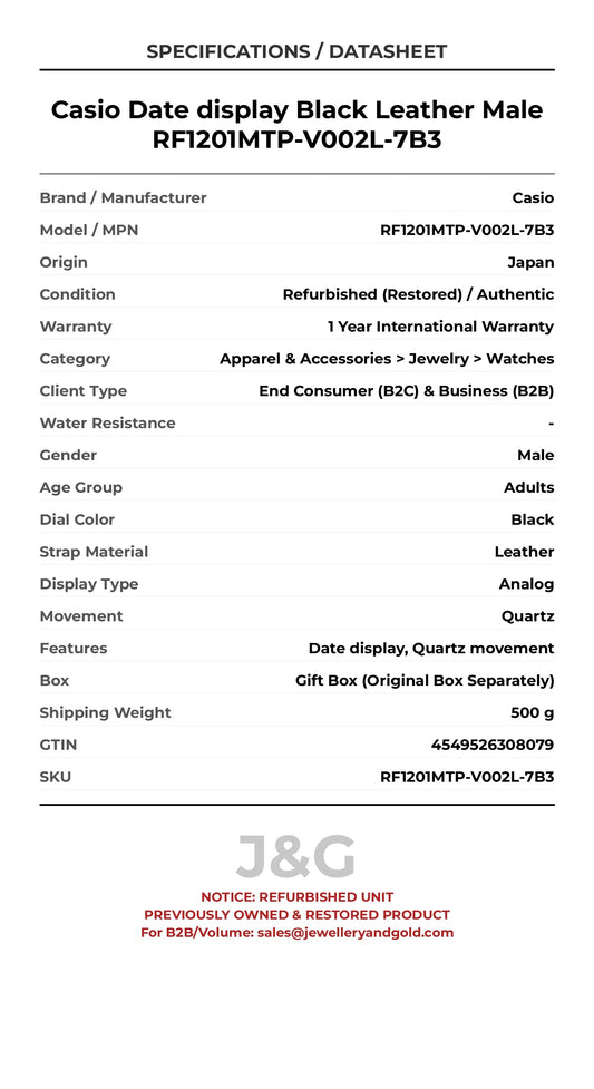 Casio Date display Black Leather Male RF1201MTP-V002L-7B3 - Specifications
