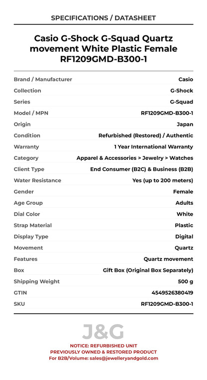 Casio G-Shock G-Squad Quartz movement White Plastic Female RF1209GMD-B300-1 - Specifications