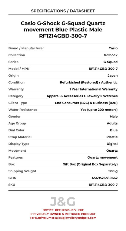Casio G-Shock G-Squad Quartz movement Blue Plastic Male RF1214GBD-300-7 - Specifications