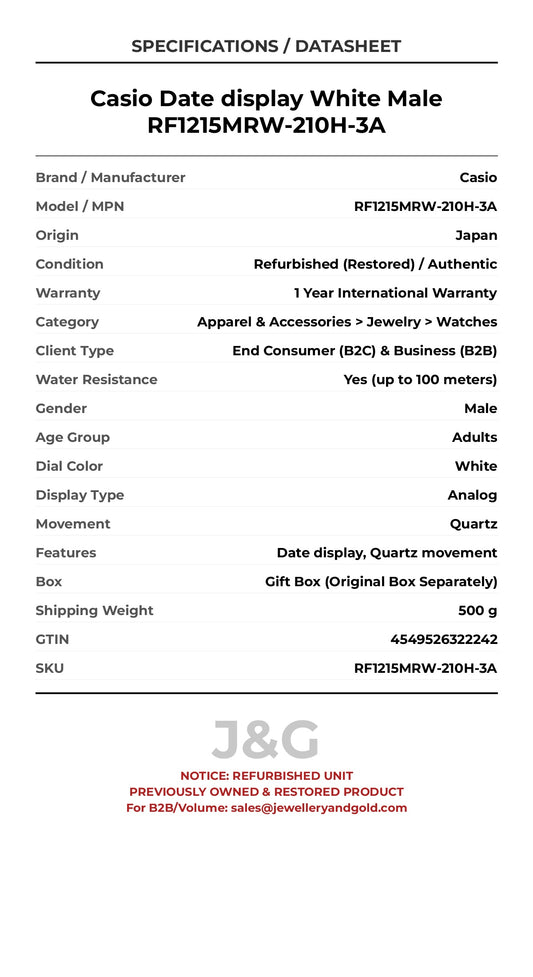 Casio Date display White Male RF1215MRW-210H-3A - Specifications