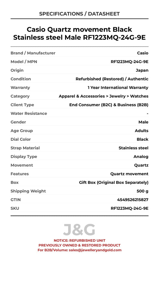 Casio Quartz movement Black Stainless steel Male RF1223MQ-24G-9E - Specifications
