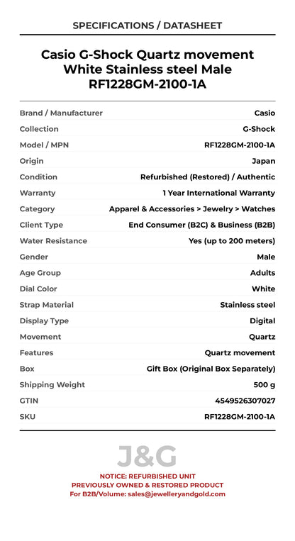 Casio G-Shock Quartz movement White Stainless steel Male RF1228GM-2100-1A - Specifications