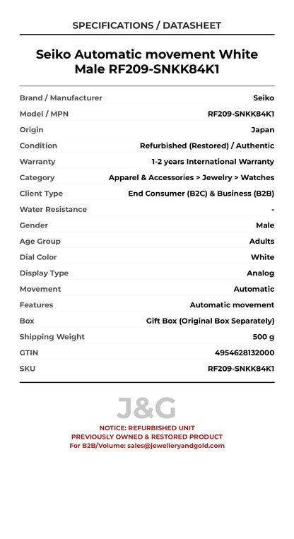 Seiko Automatic movement White Male RF209-SNKK84K1 - Specifications