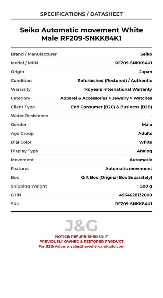 Seiko Automatic movement White Male RF209-SNKK84K1 - Specifications