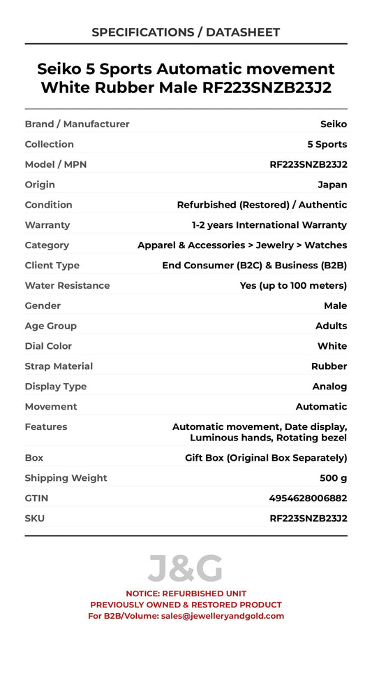 Seiko 5 Sports Automatic movement White Rubber Male RF223SNZB23J2 - Specifications