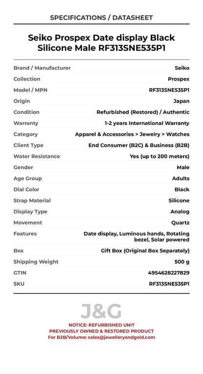 Seiko Prospex Date display Black Silicone Male RF313SNE535P1 - Specifications