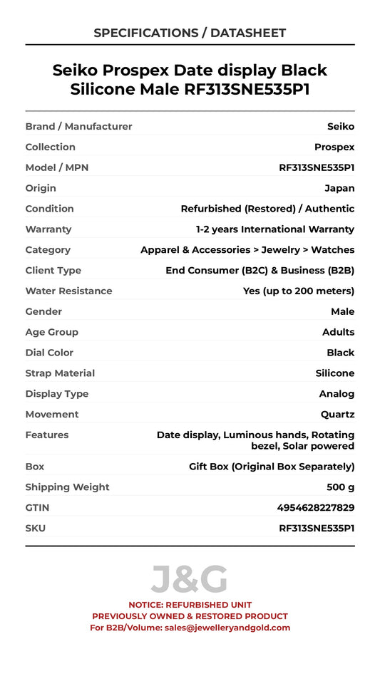 Seiko Prospex Date display Black Silicone Male RF313SNE535P1 - Specifications