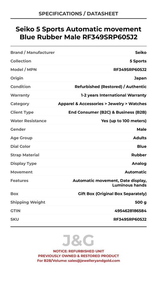 Seiko 5 Sports Automatic movement Blue Rubber Male RF349SRP605J2 - Specifications