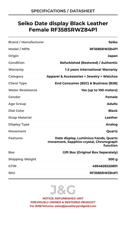 Seiko Date display Black Leather Female RF358SRWZ84P1 - Specifications