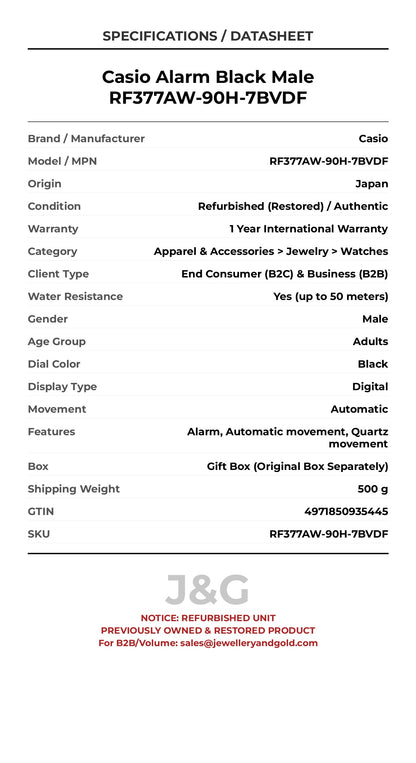Casio Alarm Black Male RF377AW-90H-7BVDF - Specifications