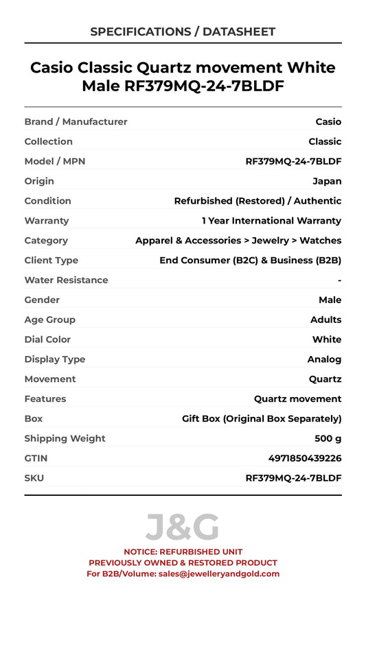 Casio Classic Quartz movement White Male RF379MQ-24-7BLDF - Specifications