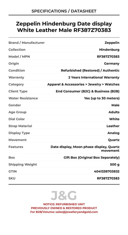 Zeppelin Hindenburg Date display White Leather Male RF387Z70383 - Specifications
