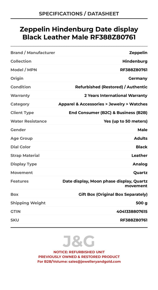 Zeppelin Hindenburg Date display Black Leather Male RF388Z80761 - Specifications