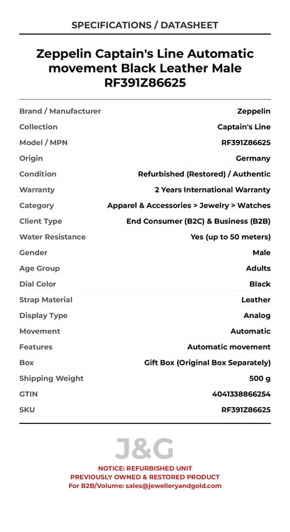 Zeppelin Captain's Line Automatic movement Black Leather Male RF391Z86625 - Specifications