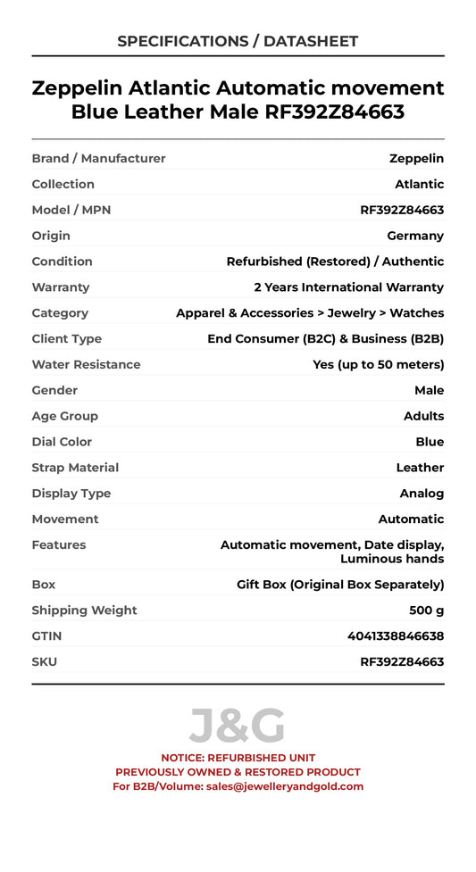 Zeppelin Atlantic Automatic movement Blue Leather Male RF392Z84663 - Specifications