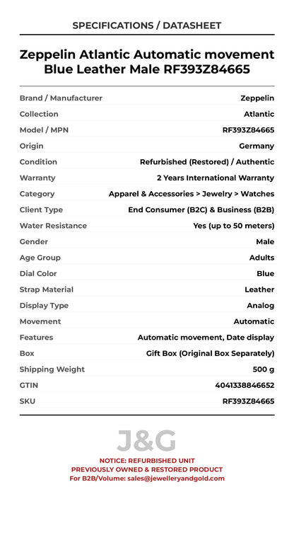 Zeppelin Atlantic Automatic movement Blue Leather Male RF393Z84665 - Specifications