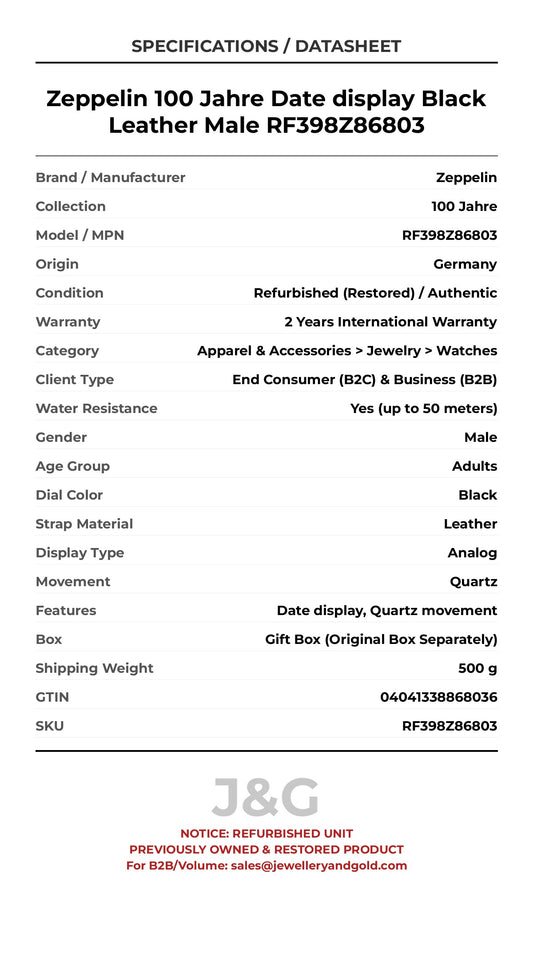 Zeppelin 100 Jahre Date display Black Leather Male RF398Z86803 - Specifications