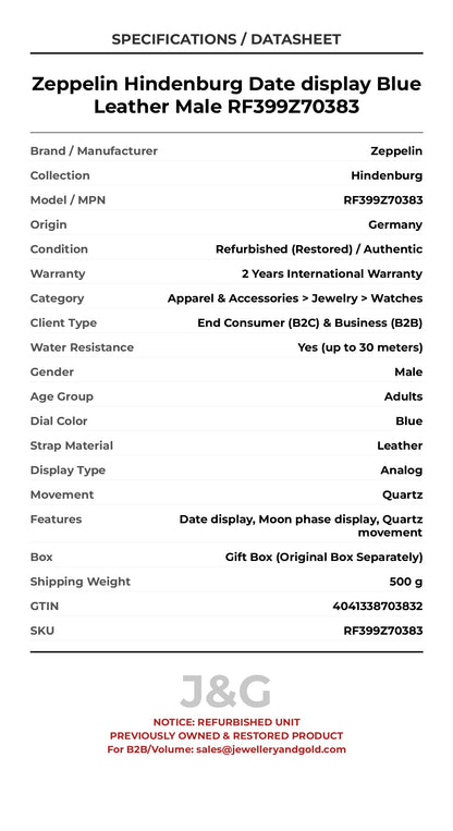 Zeppelin Hindenburg Date display Blue Leather Male RF399Z70383 - Specifications