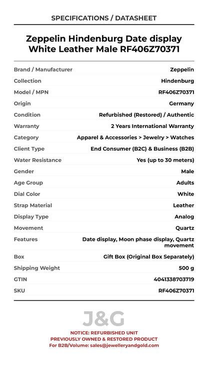 Zeppelin Hindenburg Date display White Leather Male RF406Z70371 - Specifications