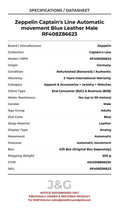 Zeppelin Captain's Line Automatic movement Blue Leather Male RF408Z86623 - Specifications
