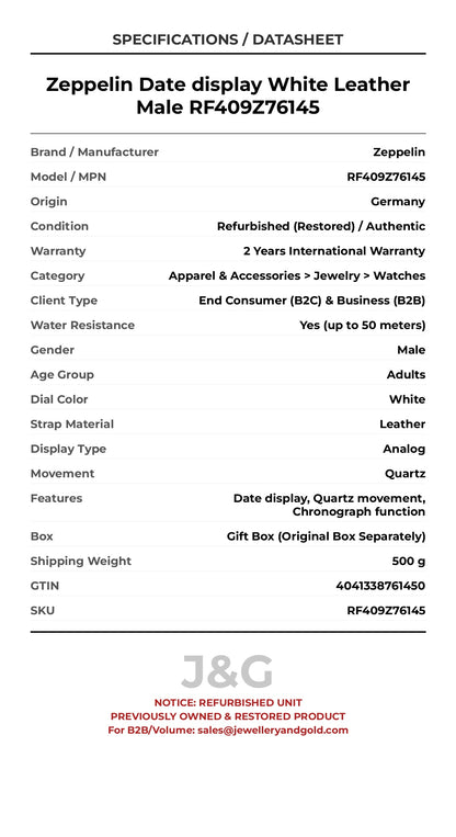 Zeppelin Date display White Leather Male RF409Z76145 - Specifications