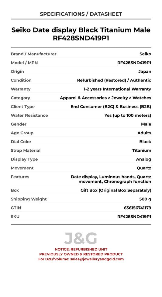Seiko Date display Black Titanium Male RF428SND419P1 - Specifications