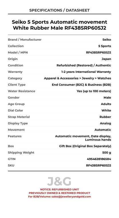 Seiko 5 Sports Automatic movement White Rubber Male RF438SRP605J2 - Specifications