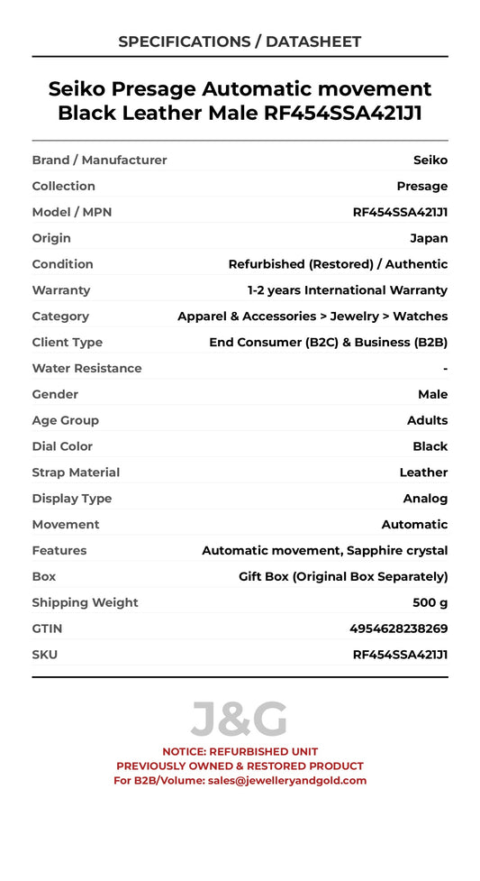 Seiko Presage Automatic movement Black Leather Male RF454SSA421J1 - Specifications