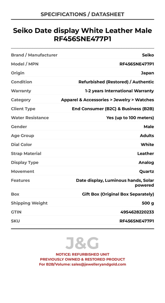 Seiko Date display White Leather Male RF456SNE477P1 - Specifications