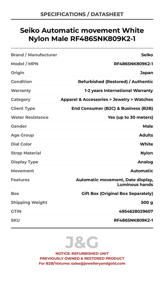 Seiko Automatic movement White Nylon Male RF486SNK809K2-1 - Specifications
