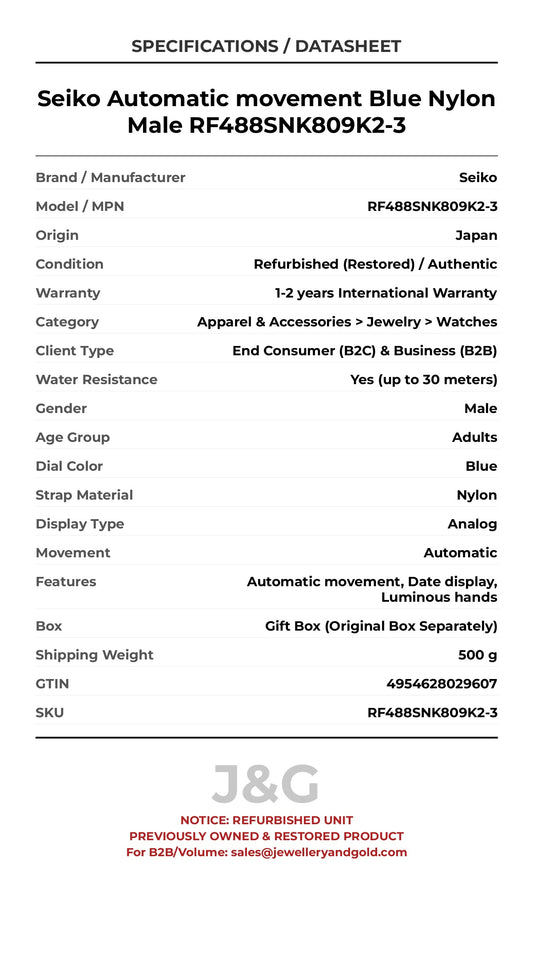 Seiko Automatic movement Blue Nylon Male RF488SNK809K2-3 - Specifications