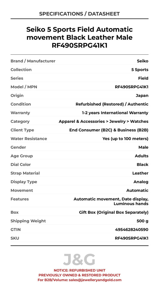 Seiko 5 Sports Field Automatic movement Black Leather Male RF490SRPG41K1 - Specifications